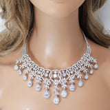 Swarovski Crystal Luxury Flower Drops Diamond/Crystal Necklace, Bridal Necklace Set, Bridal Jewelry, Statement Necklace