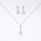Swarovski Crystal Dainty Rose Gold Leaves Drop Necklace , Bridal Jewelry, Bridal Earrings And Necklace, Statement Earrings Cz, Necklace Set