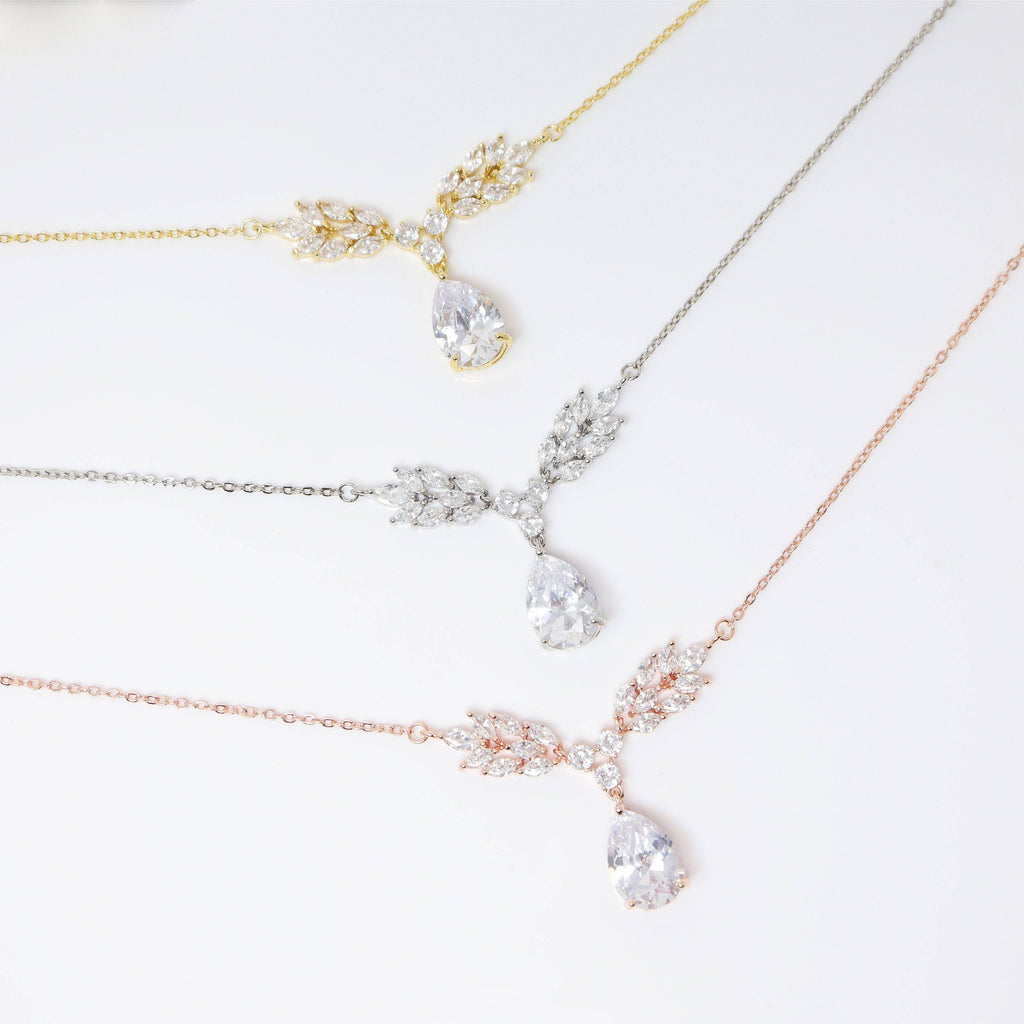 Swarovski Crystal Dainty Vine Leaves Drop Necklace Set , Bridal Jewelry, Bridal Earrings And Necklace, Statement Earrings Cz Necklace Set