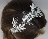 Swarovski Crystals Floral Leaves Garden Wedding Hair Vine, Pearl Bridal Hair Vine, Rhinestone Headband, Statement hair accessories.