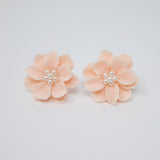 Pink Flower Pearl Earrings, Bridal Jewelry, Bridal Stud Earrings, Bridal Earrings, Statement Earrings, Bridesmaid Earring.