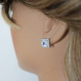 Cubic Zirconia Square stud Earrings, Bridal Jewelry, Bridal Stud Earrings, Crystal Bridal Earrings, Statement Earrings Cz