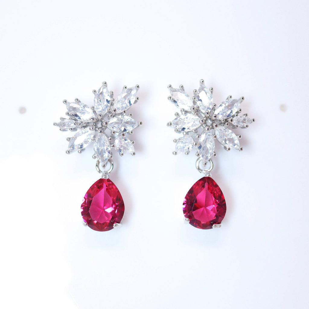 Cubic Zirconia Flower stud Drop Earrings, Bridal Jewelry, Bridal Stud Earrings, Crystal Bridal Earrings, Statement Earrings Cz