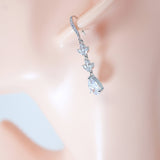 Cubic Zirconia Dainty Diamond Drop Crystal, Diamond Leaves Earrings, Long Bridal Jewelry, Bridal Earrings, Crystal Bridal Earrings Cz