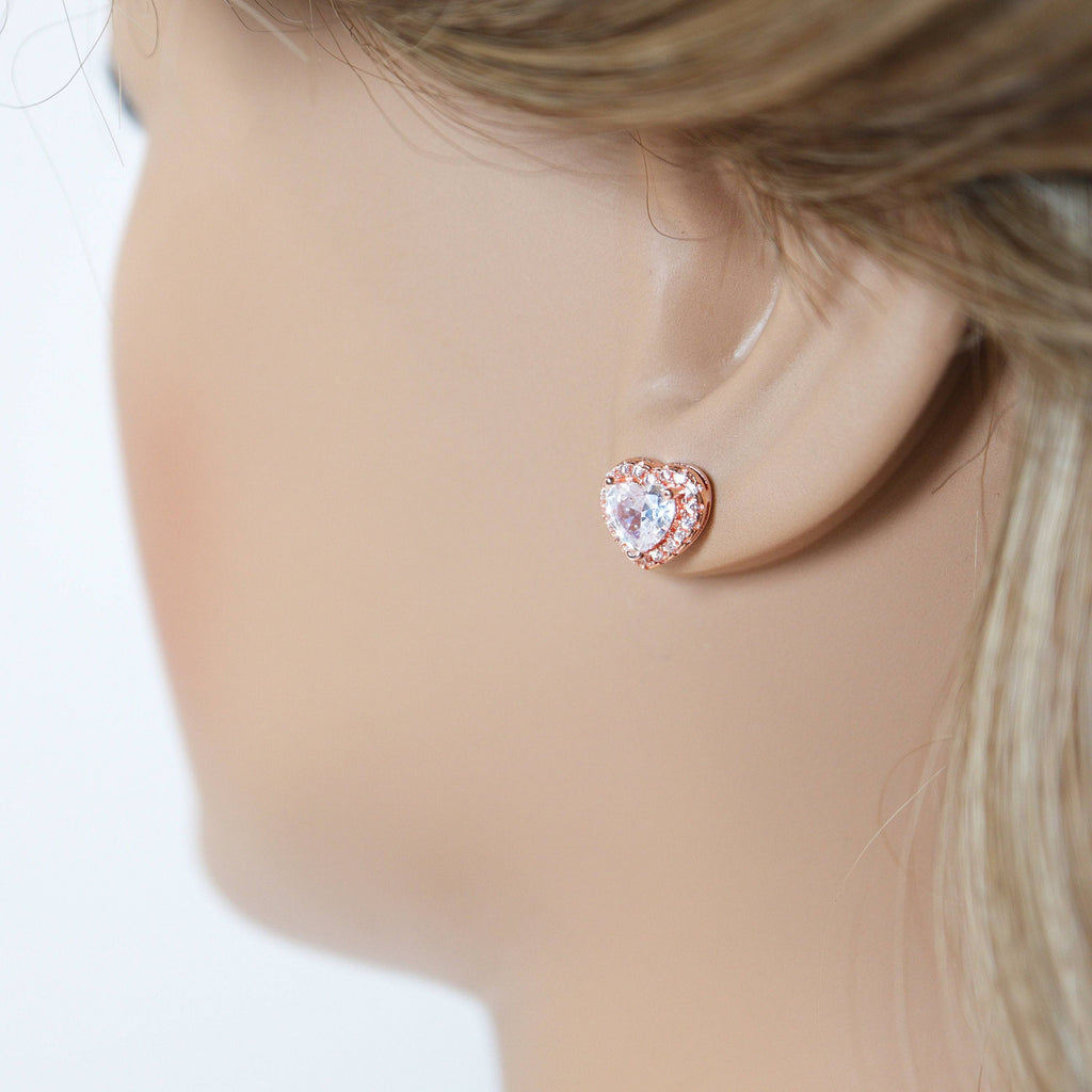 Cubic Zirconia Heart stud Earrings, Bridal Jewelry, Bridal Stud Earrings, Crystal Bridal Earrings, Statement Earrings Cz