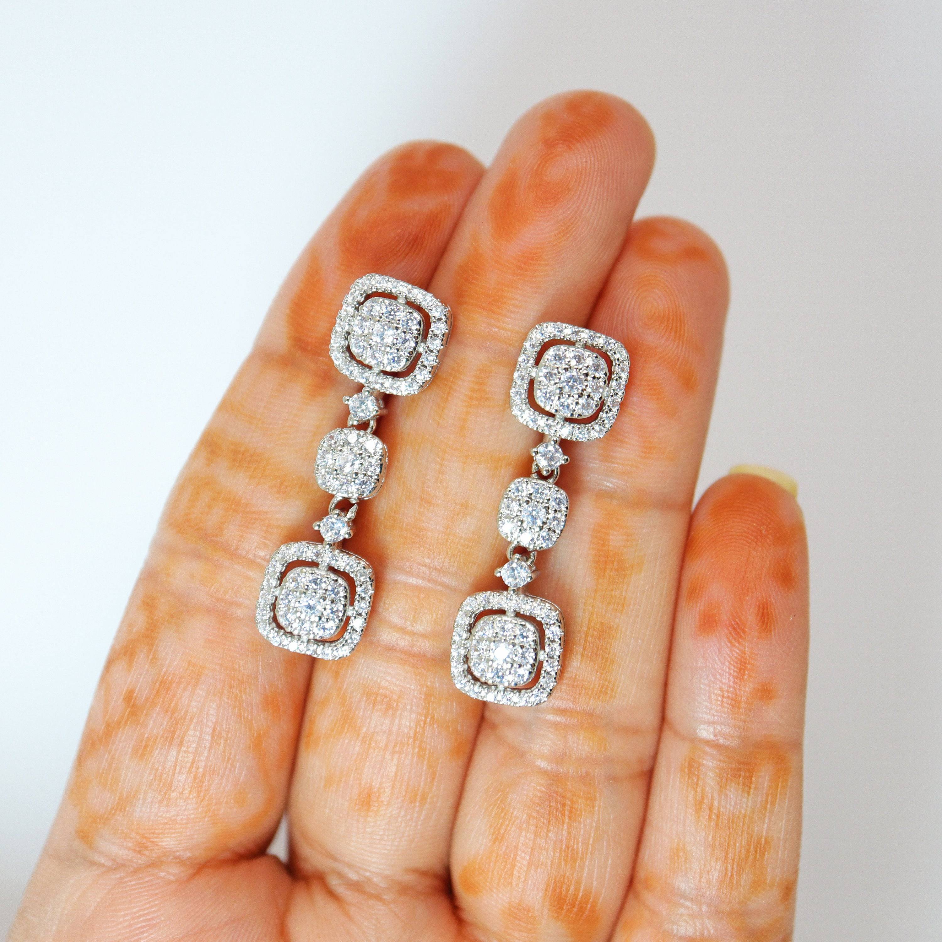Cubic Zirconia Stargazing Diamond Earrings, Bridal Jewelry, Bridal Earrings, Crystal Bridal Earrings, Statement Earrings Cz