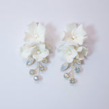 Swarovski Ceramic Opal White Flower Sparkling Crystal Long Bridal Jewelry Crystal Bridal Earrings Statement Earrings Cz