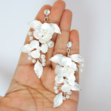 Swarovski Flower Petals Crystal, Rhinestone Earrings, Long Bridal Jewelry Bridal Earrings Crystal Bridal Earrings Statement Earrings Cz