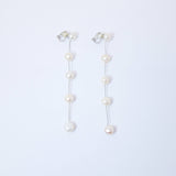 14k Gold 5 Freshwater Cultured pearl Bezel Earrings, Long Bridal Jewelry, Sterling Silver Pearl Bridal Earrings, Statement Earrings.