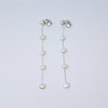 14k Gold 5 Freshwater Cultured pearl Bezel Earrings, Long Bridal Jewelry, Sterling Silver Pearl Bridal Earrings, Statement Earrings.