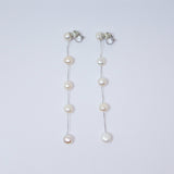 14k Gold 5 Freshwater Cultured pearl Bezel Earrings, Long Bridal Jewelry, Sterling Silver Pearl Bridal Earrings, Statement Earrings.
