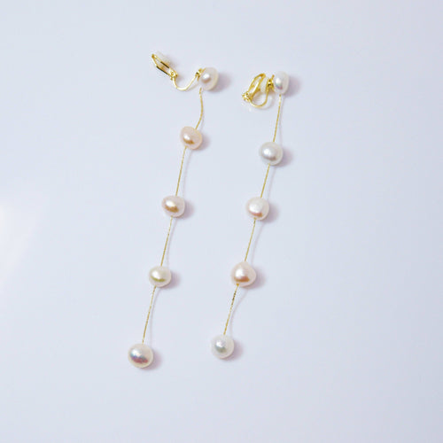 14k Gold 5 Freshwater Cultured pearl Bezel Earrings, Long Bridal Jewelry, Sterling Silver Pearl Bridal Earrings, Statement Earrings.