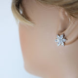 Swarovski Crystal Floral stud Earrings, Bridal Jewelry, Bridal Stud Earrings, Crystal Bridal Earrings, Statement Earrings Cz