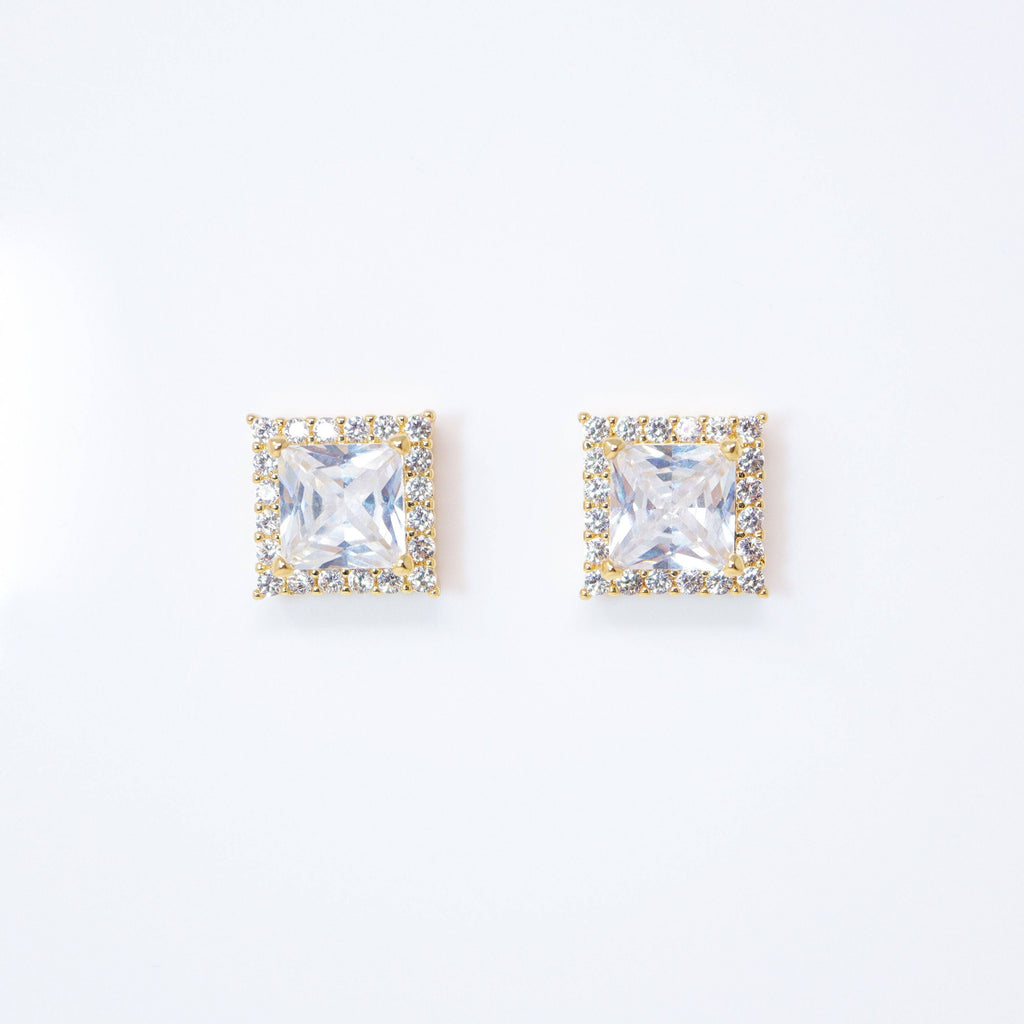 Cubic Zirconia Square stud Earrings, Bridal Jewelry, Bridal Stud Earrings, Crystal Bridal Earrings, Statement Earrings Cz