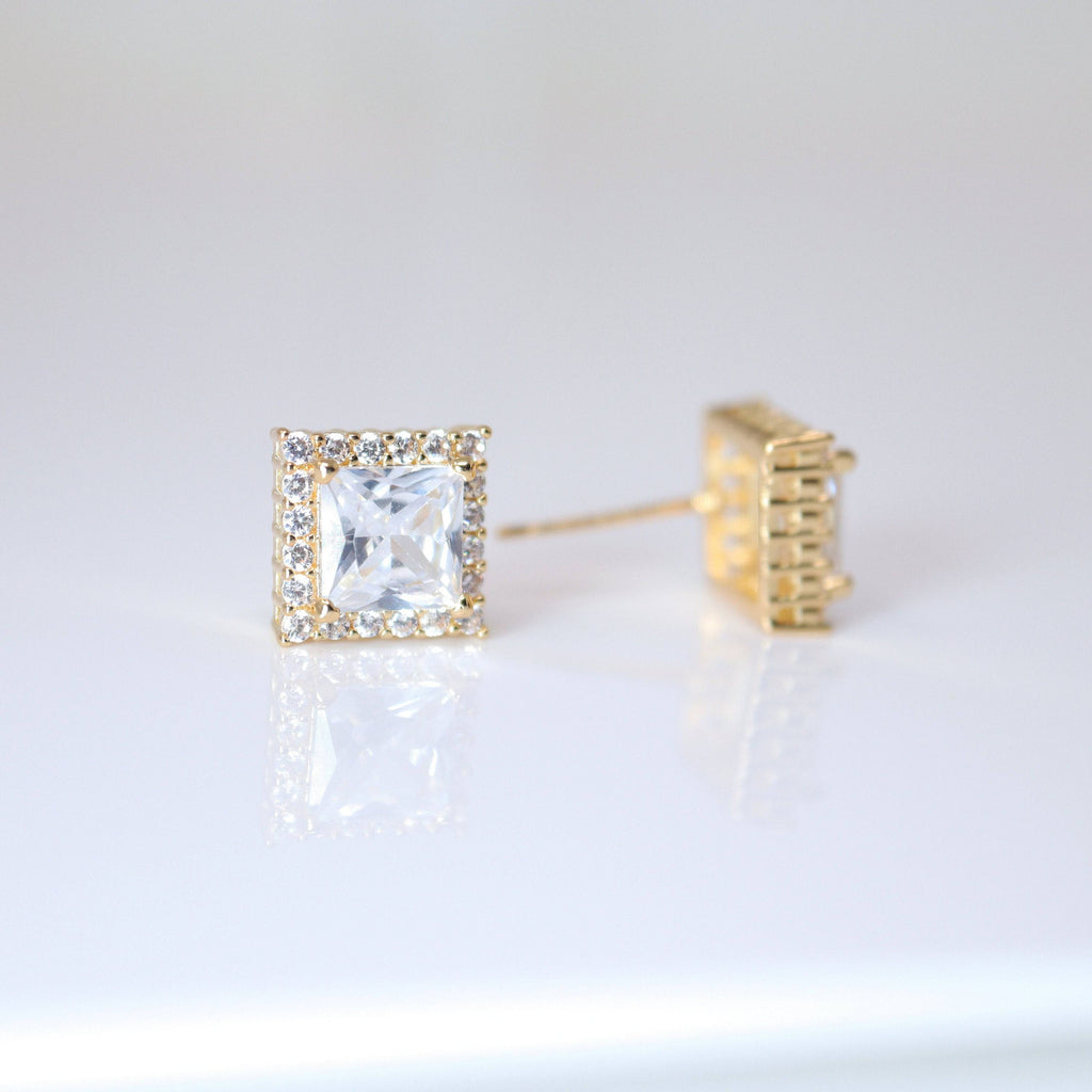 Cubic Zirconia Square stud Earrings, Bridal Jewelry, Bridal Stud Earrings, Crystal Bridal Earrings, Statement Earrings Cz