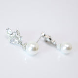 Cubic Zirconia White Pearl drop Dainty stud Earrings, Bridal Jewelry, Bridal Stud Earrings, Crystal Bridal Earrings, Statement Earrings Cz