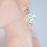 Freshwater Cultured Pearl Ceramic White Flower Dangle Earrings, Long Bridal Jewelry Opal Bridal Earrings Opal Statement Earrings
