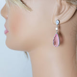 Cubic Zirconia Diamond Pink Drop Galaxy Earrings, Bridal Jewelry, Bridal Earrings, Crystal Bridal Earrings, Statement Earrings C