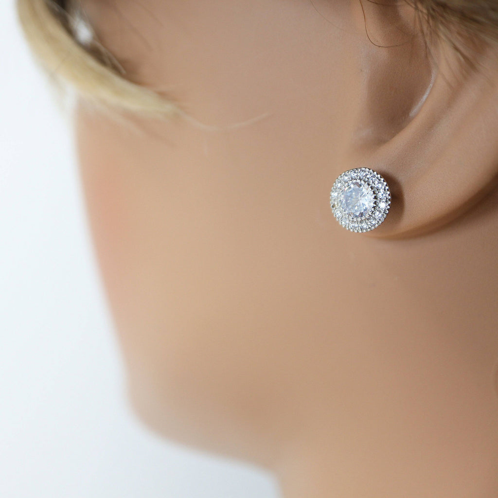 Cubic Zirconia Silver Dainty Round stud Earrings, Bridal Jewelry, Bridal Stud Earrings, Crystal Bridal Earrings, Statement Earrings Cz
