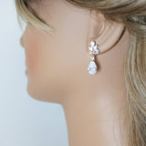 Cubic Zirconia Diamond Leaves TearDrop Earrings, Bridal Jewelry, Bridal Earrings, Crystal Bridal Earrings, Statement Earrings Cz