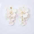 Swarovski Ceramic White Flower Pearl Sparkling Crystal Long Bridal Jewelry Crystal Bridal Earrings Statement Earrings Cz