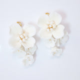 Swarovski Ceramic White Flower Pearl Sparkling Crystal Long Bridal Jewelry Crystal Bridal Earrings Statement Earrings Cz
