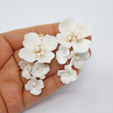 Swarovski Ceramic White Flower Pearl Sparkling Crystal Long Bridal Jewelry Crystal Bridal Earrings Statement Earrings Cz