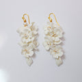 White Flower Petals Pearl Earrings, Long Bridal Jewelry Bridal Earrings Crystal Bridal Earrings Statement Earrings Cz