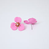 Three Petal Pink Flower Pearl Earrings, Bridal Jewelry, Bridal Stud Earrings, Bridal Earrings, Statement Earrings, Bridesmaid Earring.