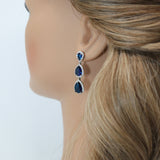 Royal Blue Drop Crystal/Diamond Earrings, Long Bridal Jewelry, Bridal Earrings, Crystal Bridal Earrings, Statement Earrings Cz
