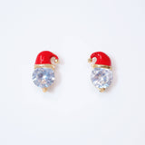 Cz Red Santa Hat Stud Earrings, Star Christmas Earrings Statement Christmas earrings.