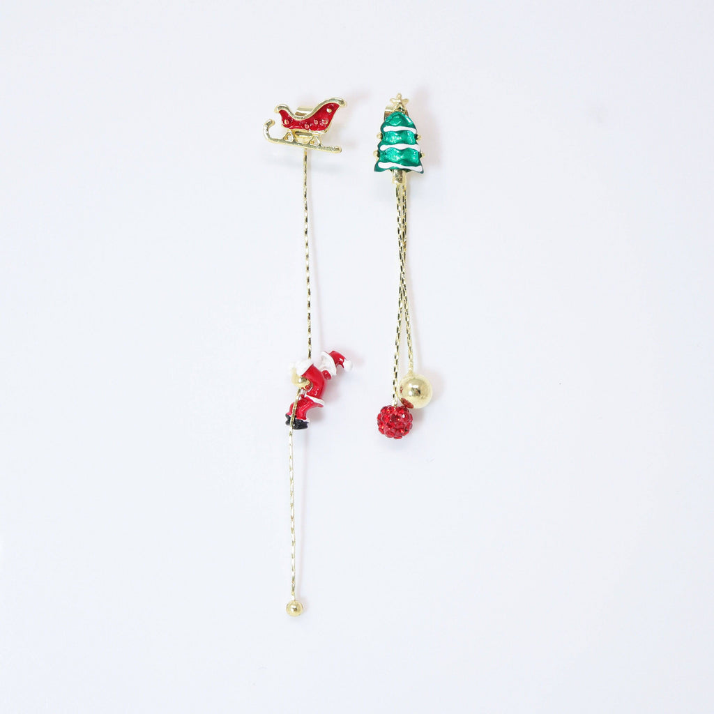 Two In One Climbing Santa tassel Christmas Tree Earrings, Long Tassel Christmas Earrings Statement Christmas earrings.