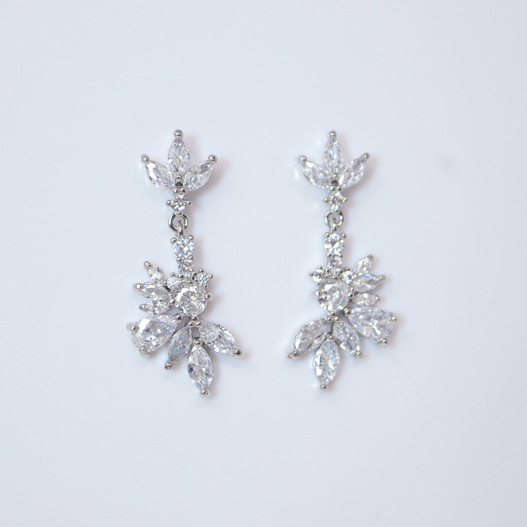 Swarovski Crystal Lotus Leaves Flower Dainty Earrings, Bridal Jewelry, Bridal Earrings, Crystal Bridal Earrings, Statement Earrings Cz