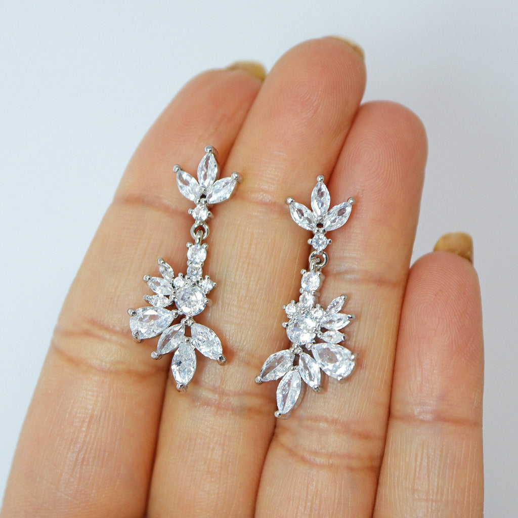 Swarovski Crystal Lotus Leaves Flower Dainty Earrings, Bridal Jewelry, Bridal Earrings, Crystal Bridal Earrings, Statement Earrings Cz