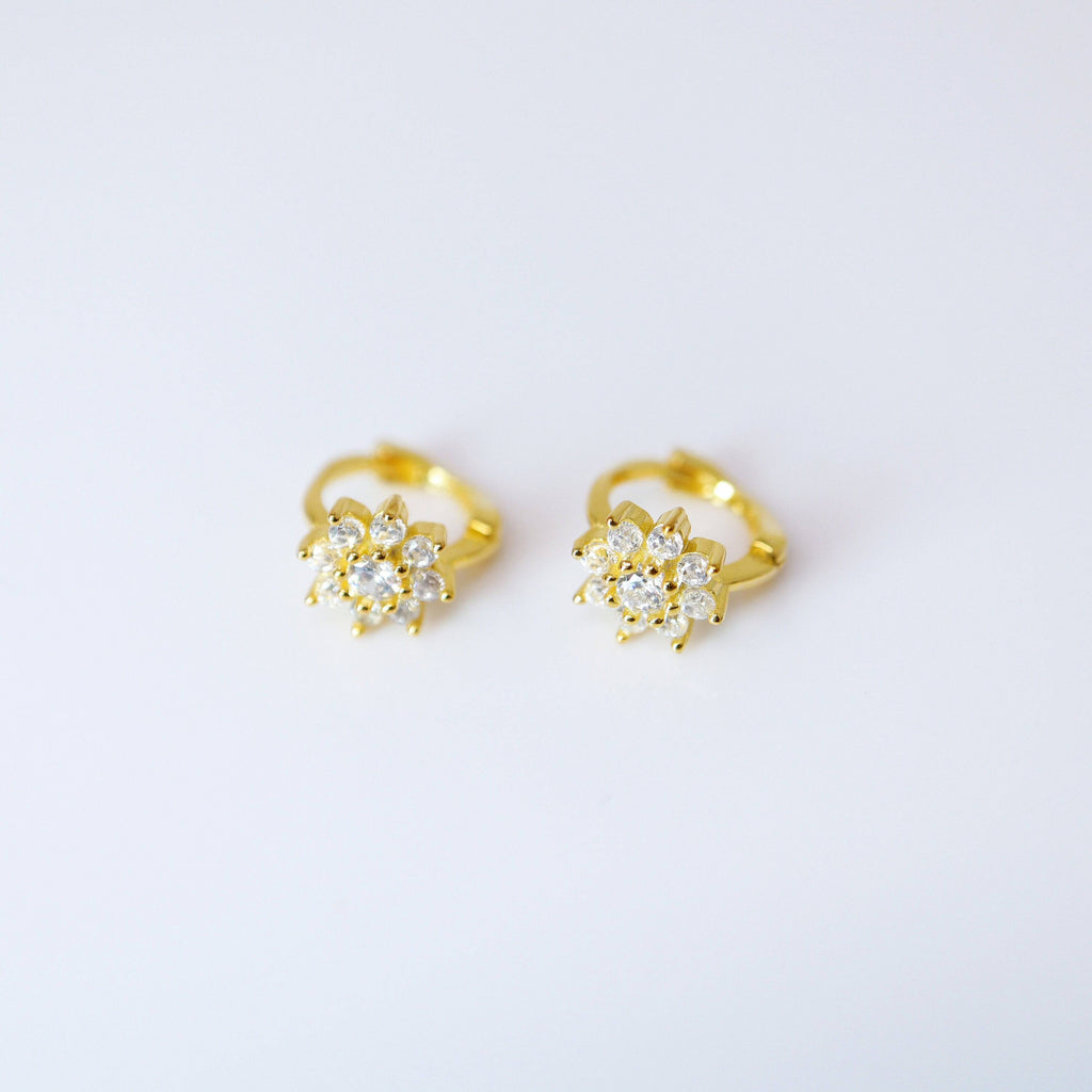 6mm Swarovski Crystal 14k Gold And Sterling Silver Flower Cartilage Hoop Earrings, Statement Earrings, Upper Helix Hoop Earrings.
