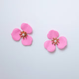 Three Petal Pink Flower Pearl Earrings, Bridal Jewelry, Bridal Stud Earrings, Bridal Earrings, Statement Earrings, Bridesmaid Earring.