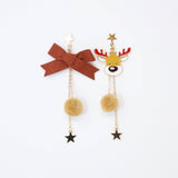 Catching Stars With Reindeer Christmas Themed Beige earrings, Long Tassel Christmas Earrings Statement Christmas earrings.