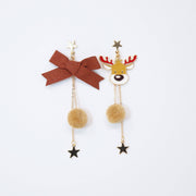 Catching Stars With Reindeer Christmas Themed Beige earrings, Long Tassel Christmas Earrings Statement Christmas earrings.