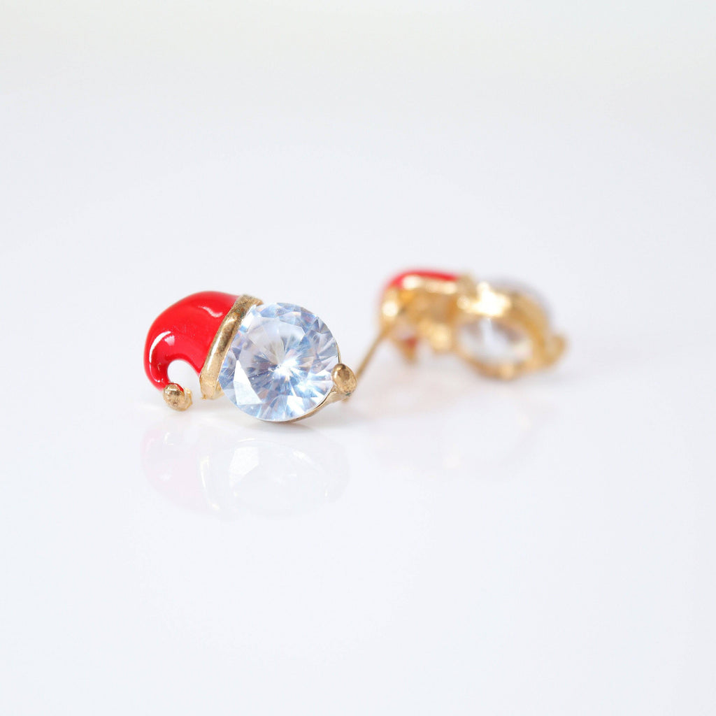 Cz Red Santa Hat Stud Earrings, Star Christmas Earrings Statement Christmas earrings.