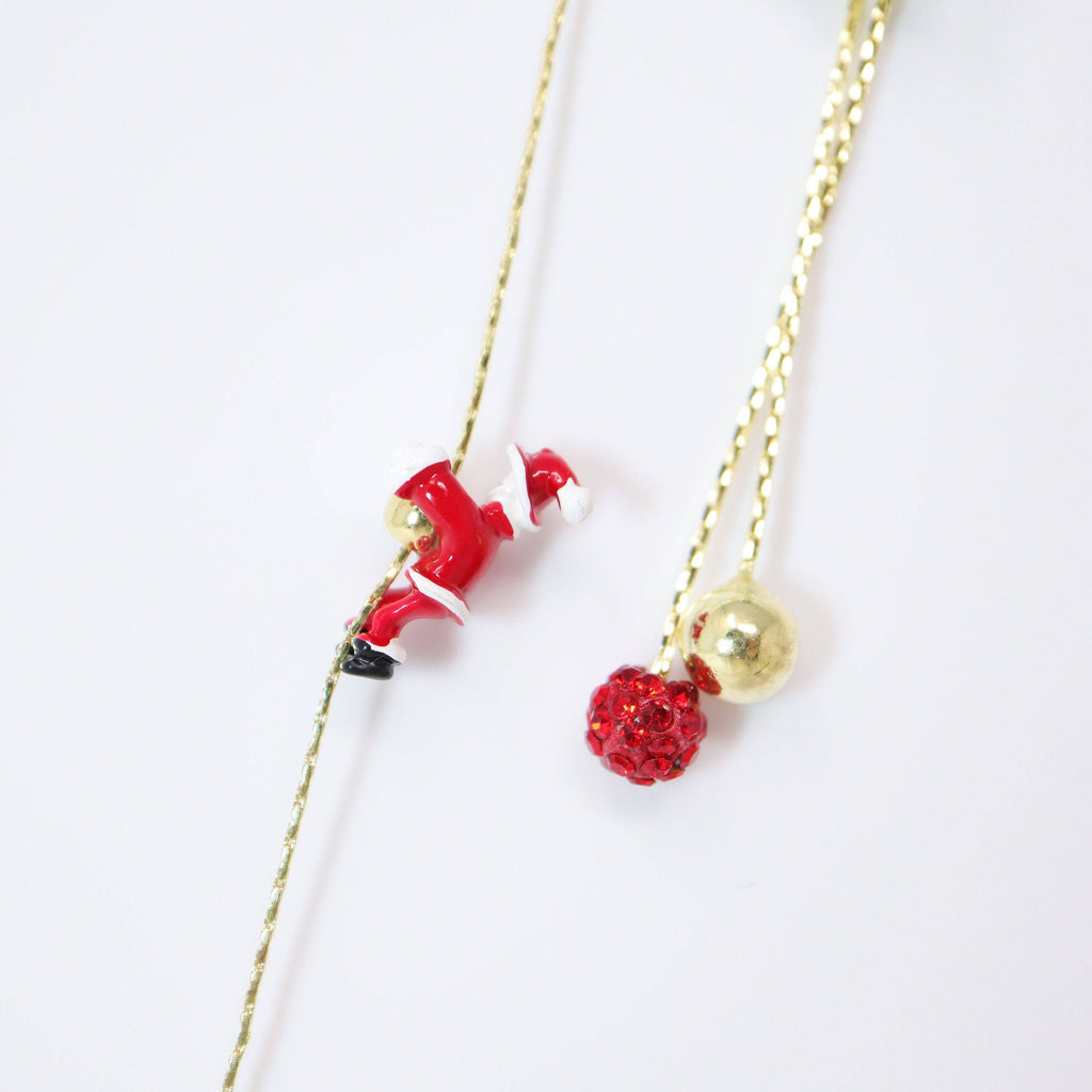 Two In One Climbing Santa tassel Christmas Tree Earrings, Long Tassel Christmas Earrings Statement Christmas earrings.