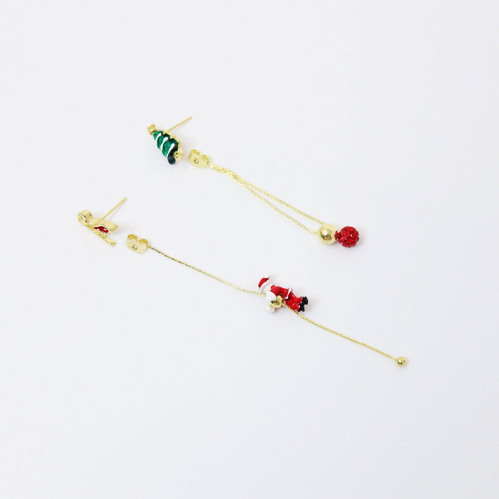 Two In One Climbing Santa tassel Christmas Tree Earrings, Long Tassel Christmas Earrings Statement Christmas earrings.