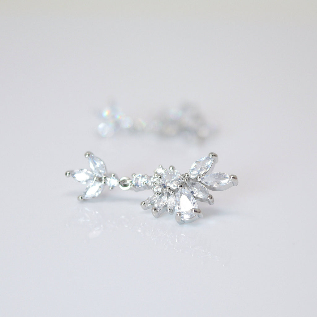 Swarovski Crystal Lotus Leaves Flower Dainty Earrings, Bridal Jewelry, Bridal Earrings, Crystal Bridal Earrings, Statement Earrings Cz