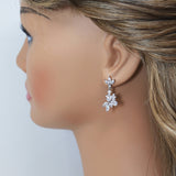 Swarovski Crystal Lotus Leaves Flower Dainty Earrings, Bridal Jewelry, Bridal Earrings, Crystal Bridal Earrings, Statement Earrings Cz