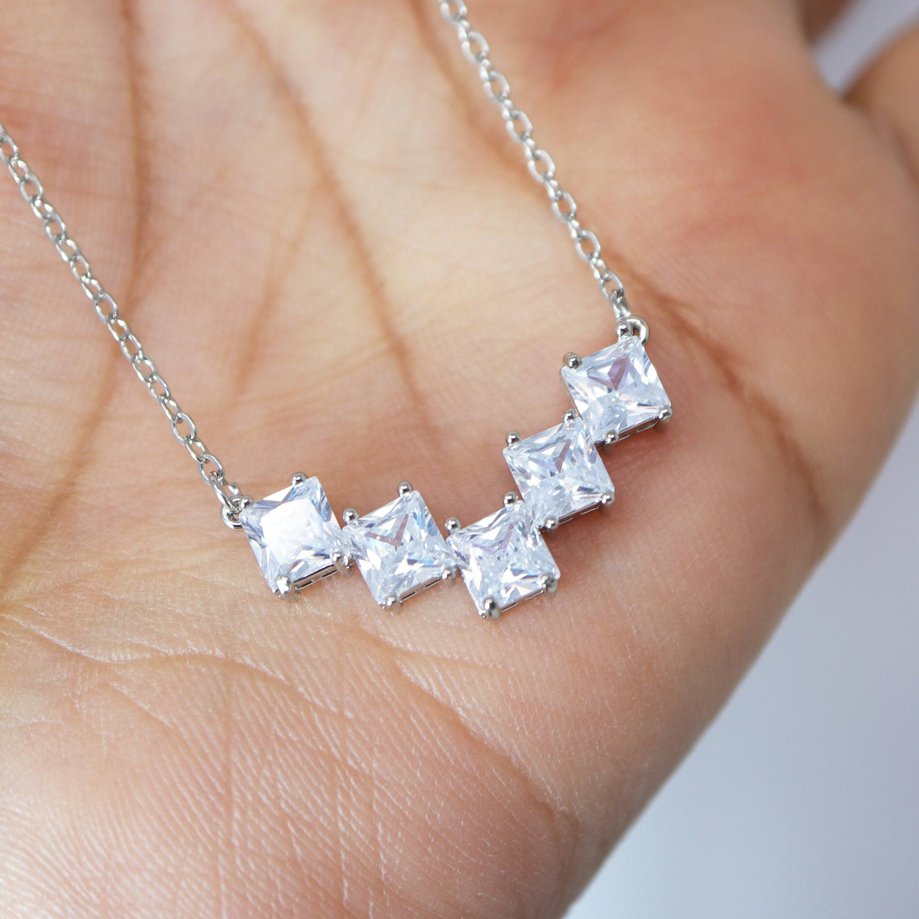 3 Stone Necklace  Swarovski Crystal Wedding Jewelry