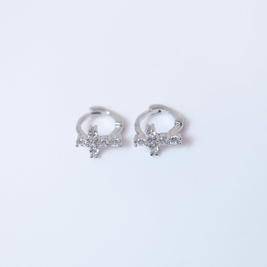 6mm Swarovski Crystal 14k Gold And Sterling Silver Cross Cartilage Hoop Earrings, Statement Earrings, Upper Helix Hoop Earrings.