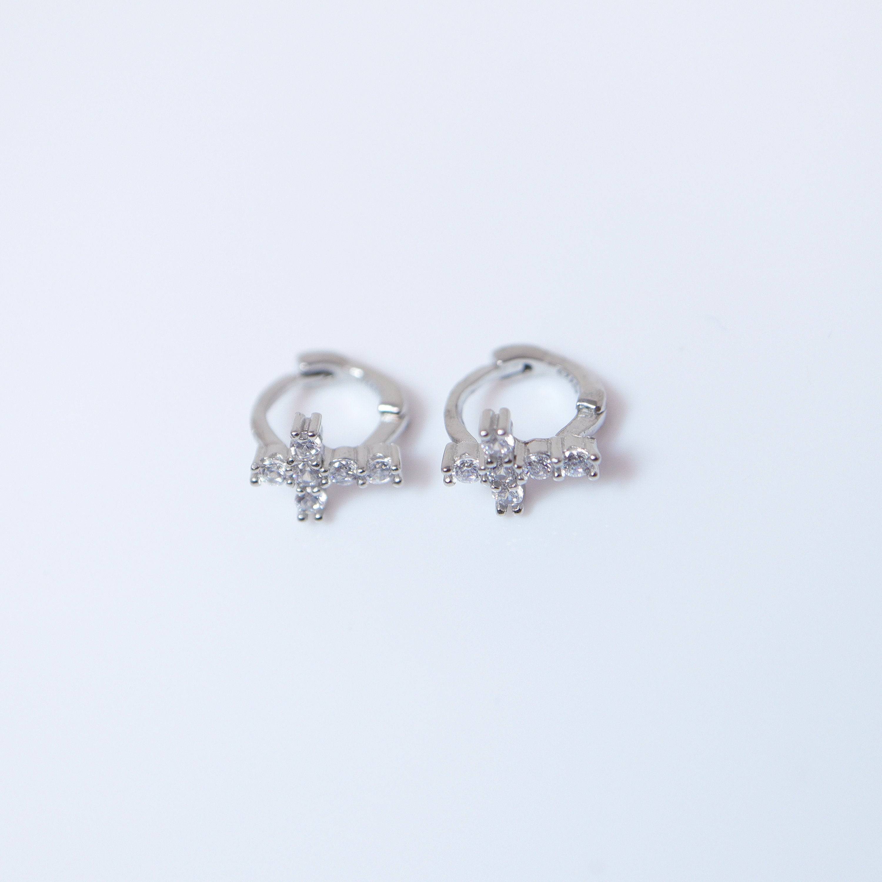 6mm Swarovski Crystal 14k Gold And Sterling Silver Cross Cartilage Hoop Earrings, Statement Earrings, Upper Helix Hoop Earrings.