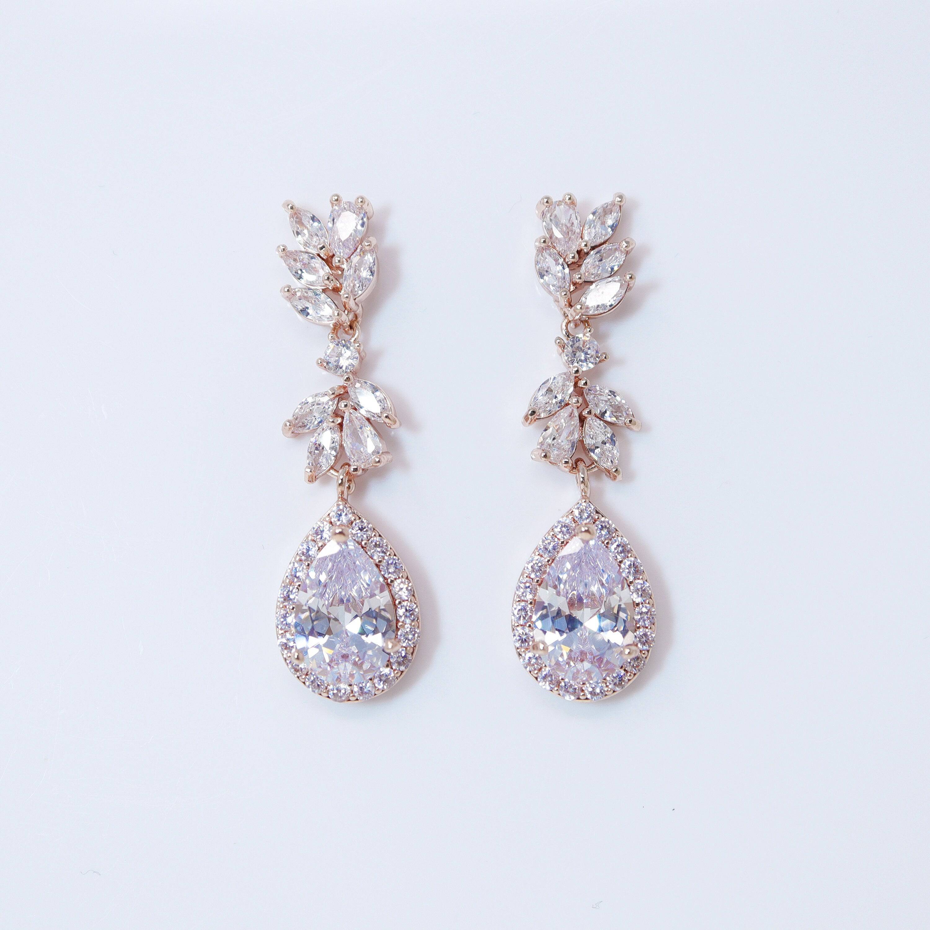 Swarovski Vine Leaves Drop, Long Dangle Crystal, Diamond Earrings, Long Bridal Jewelry, Crystal Bridal Earrings, Statement Earrings Cz