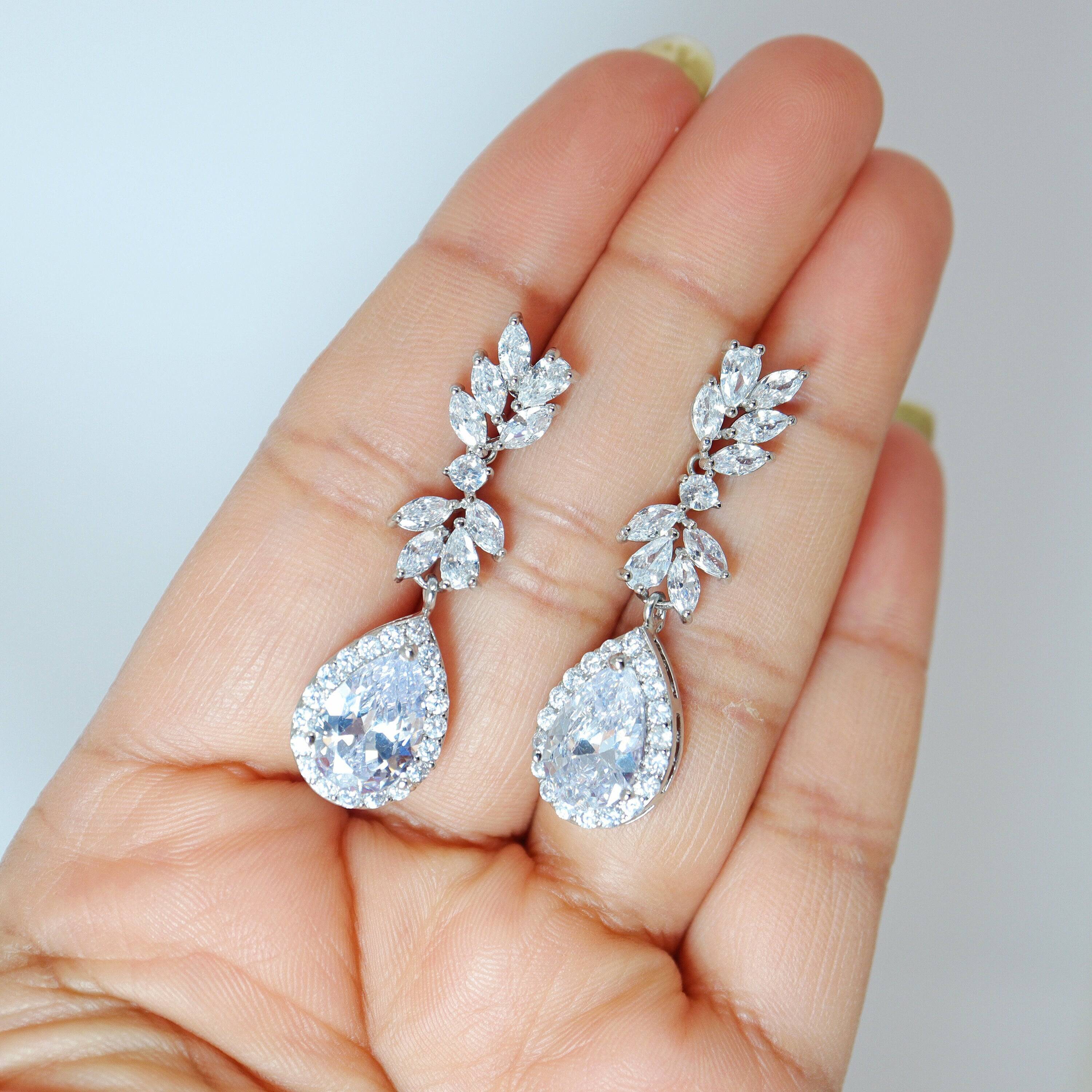 Crystal Sunflower Pearl-Drop Bridal Earrings | Wedding Jewelry
