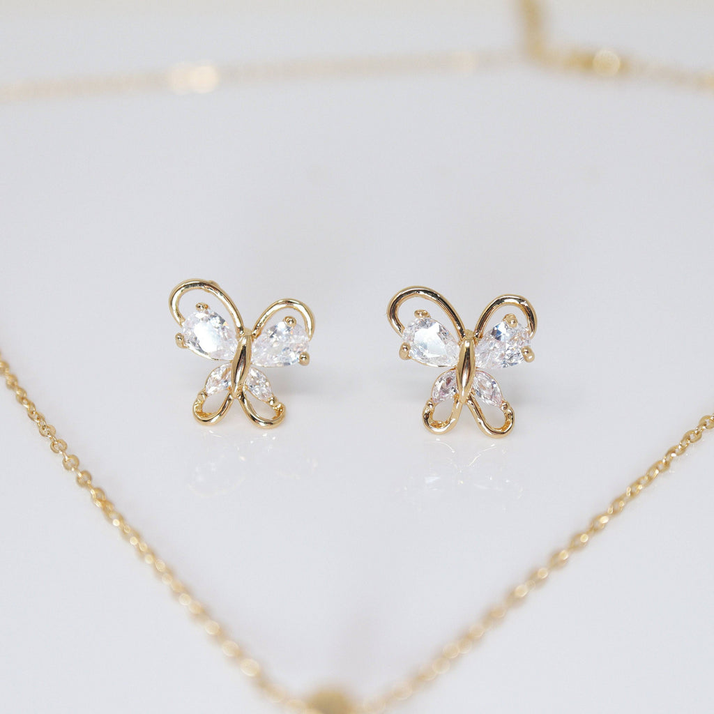 Swarovski Crystal Butterfly Bridal Jewelry, Bridesmaid Earrings And Necklace, Crystal Earrings, Maid Of Honor Gift Cz