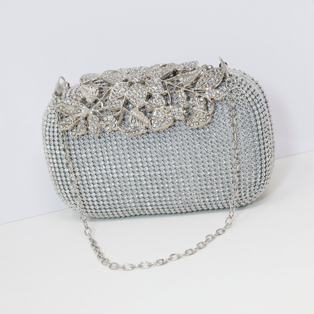 Silver & Gold Crystal Wedding Clutch, Statement Bag, Evening Clutch, Wedding Clutch, Bridal Bag, White Cross Body Bag